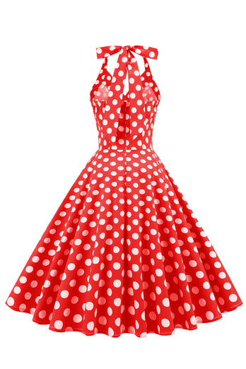 Red Button Polka Dots 1950s Pin Up Dress