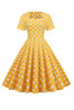 Load image into Gallery viewer, Yellow and Green Floral Vintage 1950s Dress with Sleeves