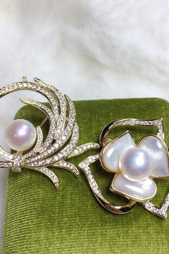 Rhinestone & Pearls White Brooch