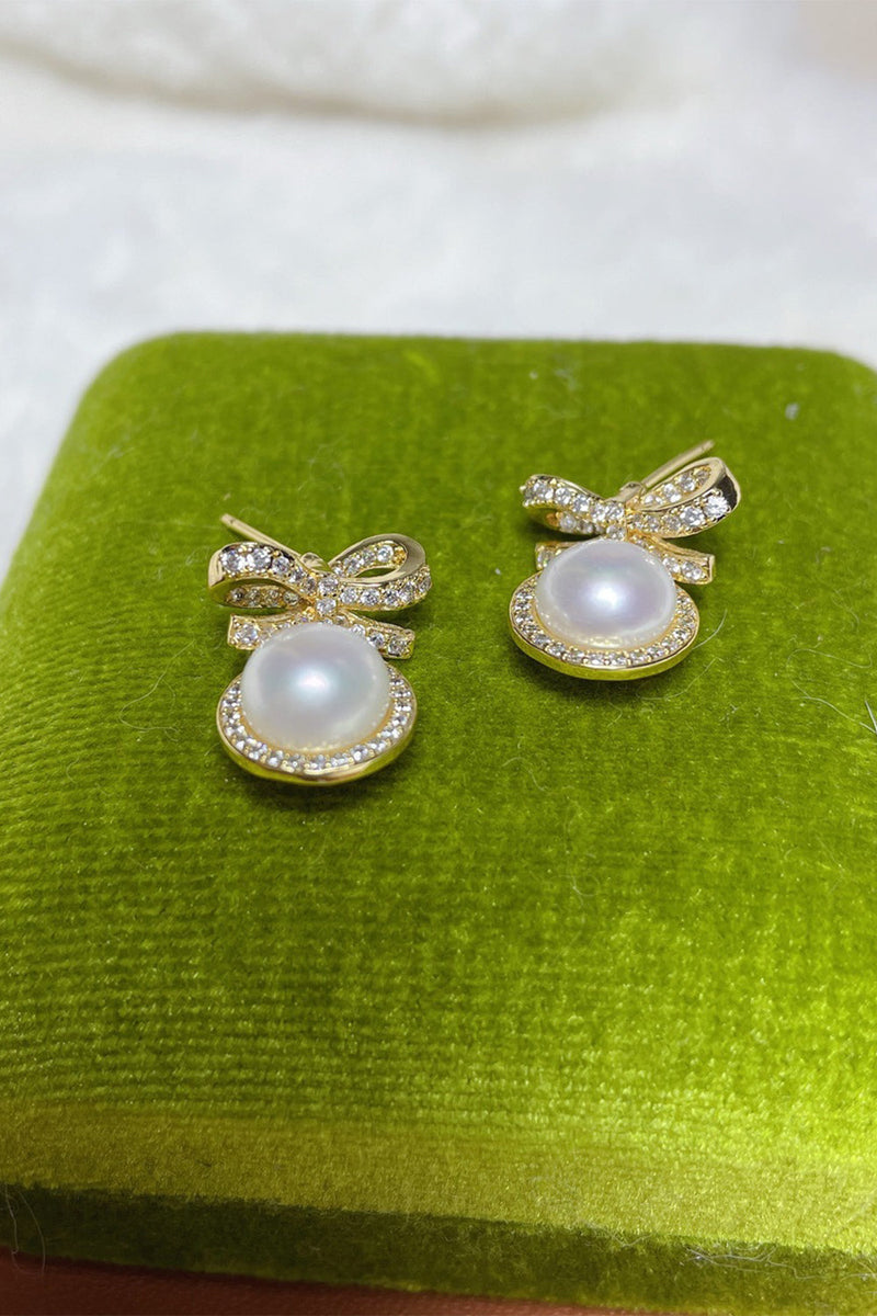Load image into Gallery viewer, Natural Fresh Pearl Bow Stud Earrings