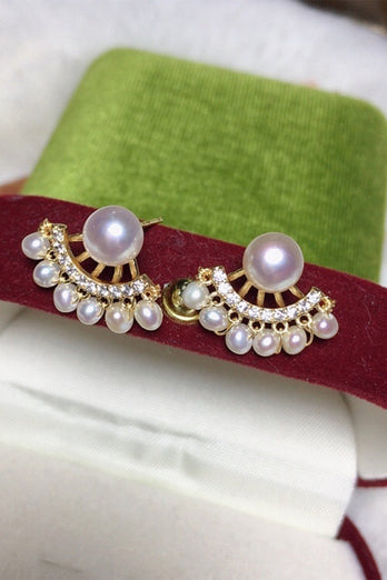 White Pearl Beaded Earrings