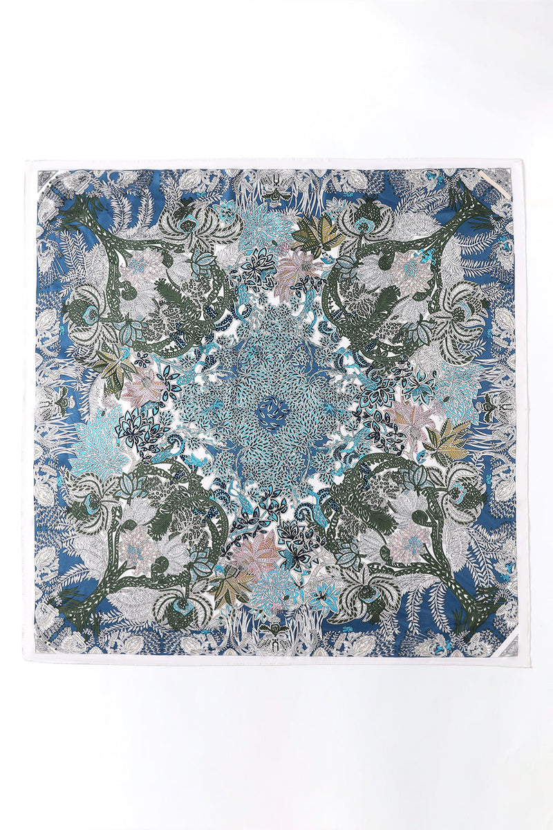 Load image into Gallery viewer, Blue Leaves Printed Square Scarf
