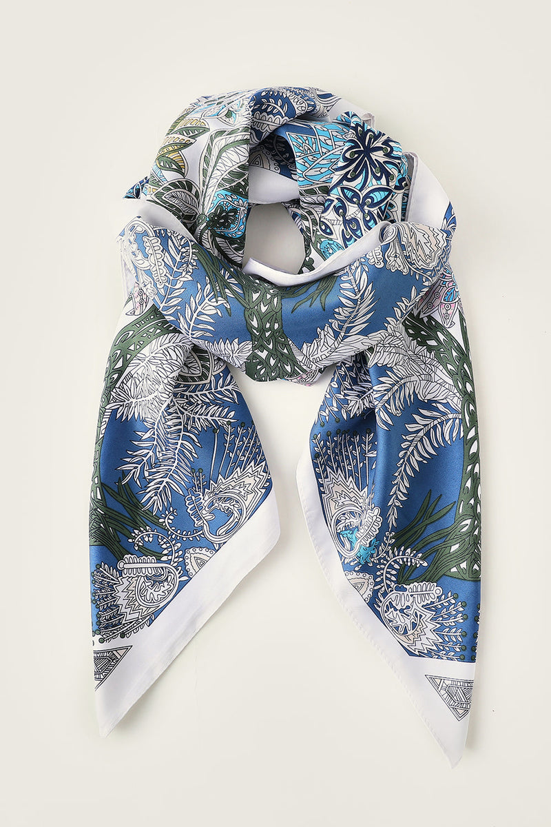 Load image into Gallery viewer, Blue Leaves Printed Square Scarf