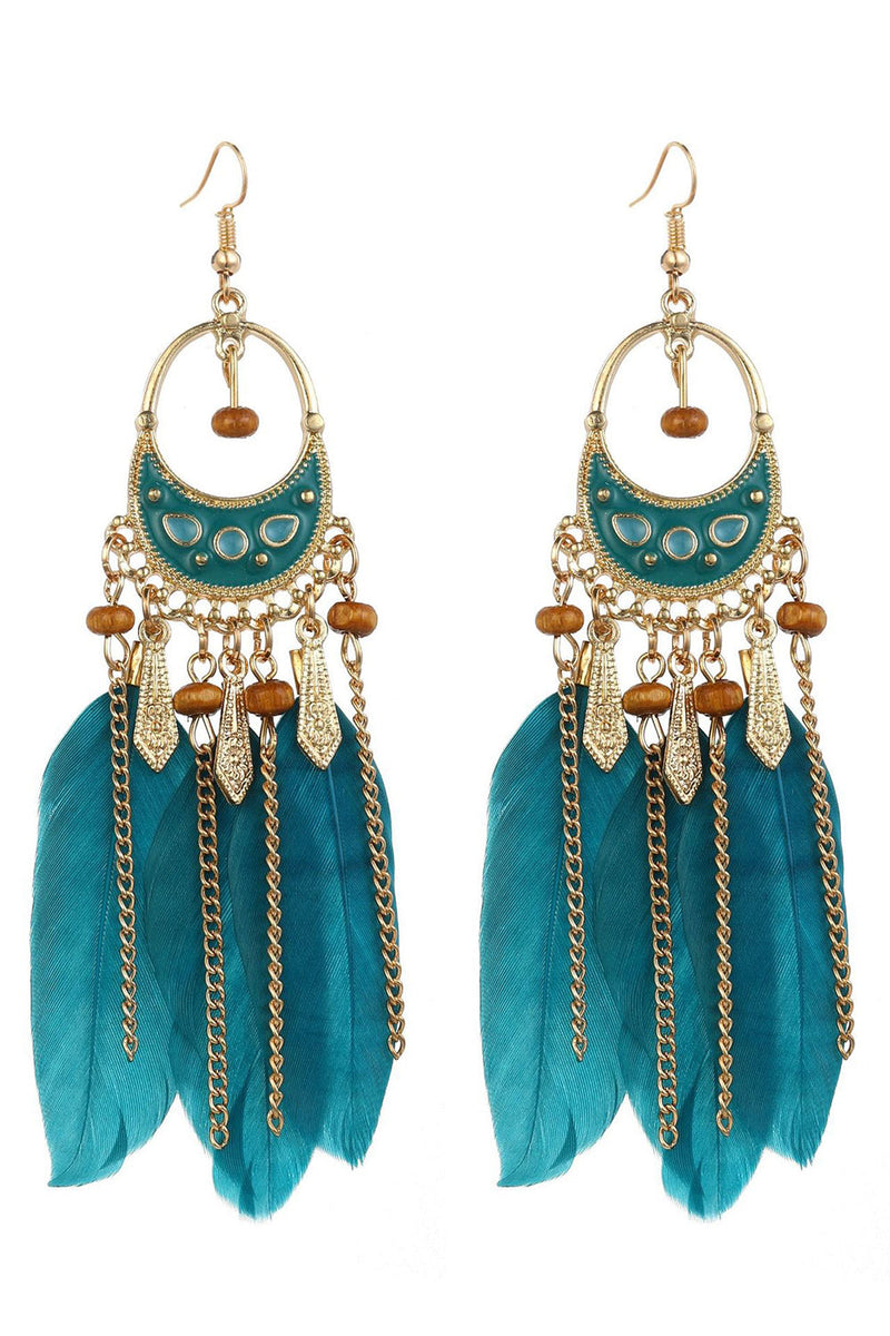 Load image into Gallery viewer, Turquoise Chain Feather Drop Earrings