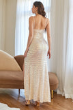 White Mermaid Sequins Prom Dress with Slit