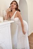 White One Shoulder Sequins Mermaid Prom Dress