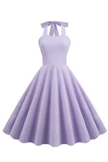 Lavender Halter Plaid Vintage Dress
