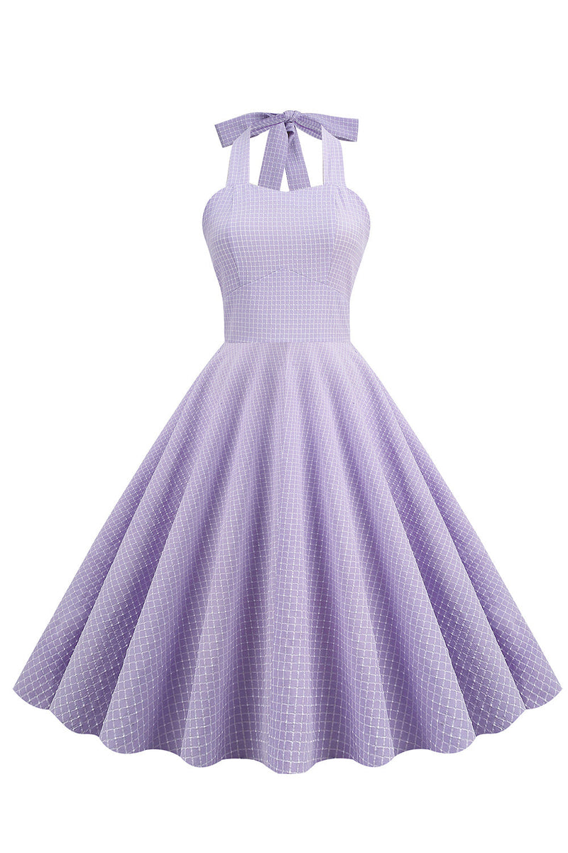 Load image into Gallery viewer, Lavender Halter Plaid Vintage Dress
