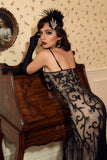 Red Sequins Spaghetti Straps Long 1920s Dress