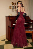 Red Sequins Spaghetti Straps Long 1920s Dress