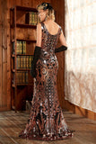 Mermaid Dark Red Sequined 1920s Formal Dress