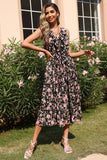 V Neck Black Foral Printed Summer Dress