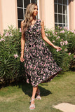 V Neck Black Foral Printed Summer Dress