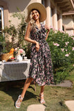 V Neck Black Foral Printed Summer Dress