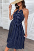 Load image into Gallery viewer, Halter Polka Dots Royal Blue Summer Dress