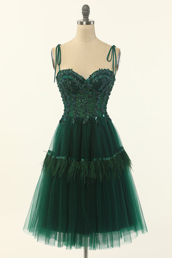 Green Beading Tulle Graduation Dress