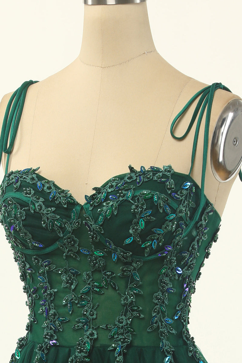 Load image into Gallery viewer, Green Beading Tulle Graduation Dress