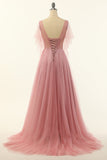 Blush Beading Tulle A-line Prom Dress