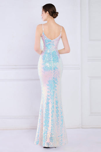 Dazzle Light White Seuiqned Mermaid Prom Dress