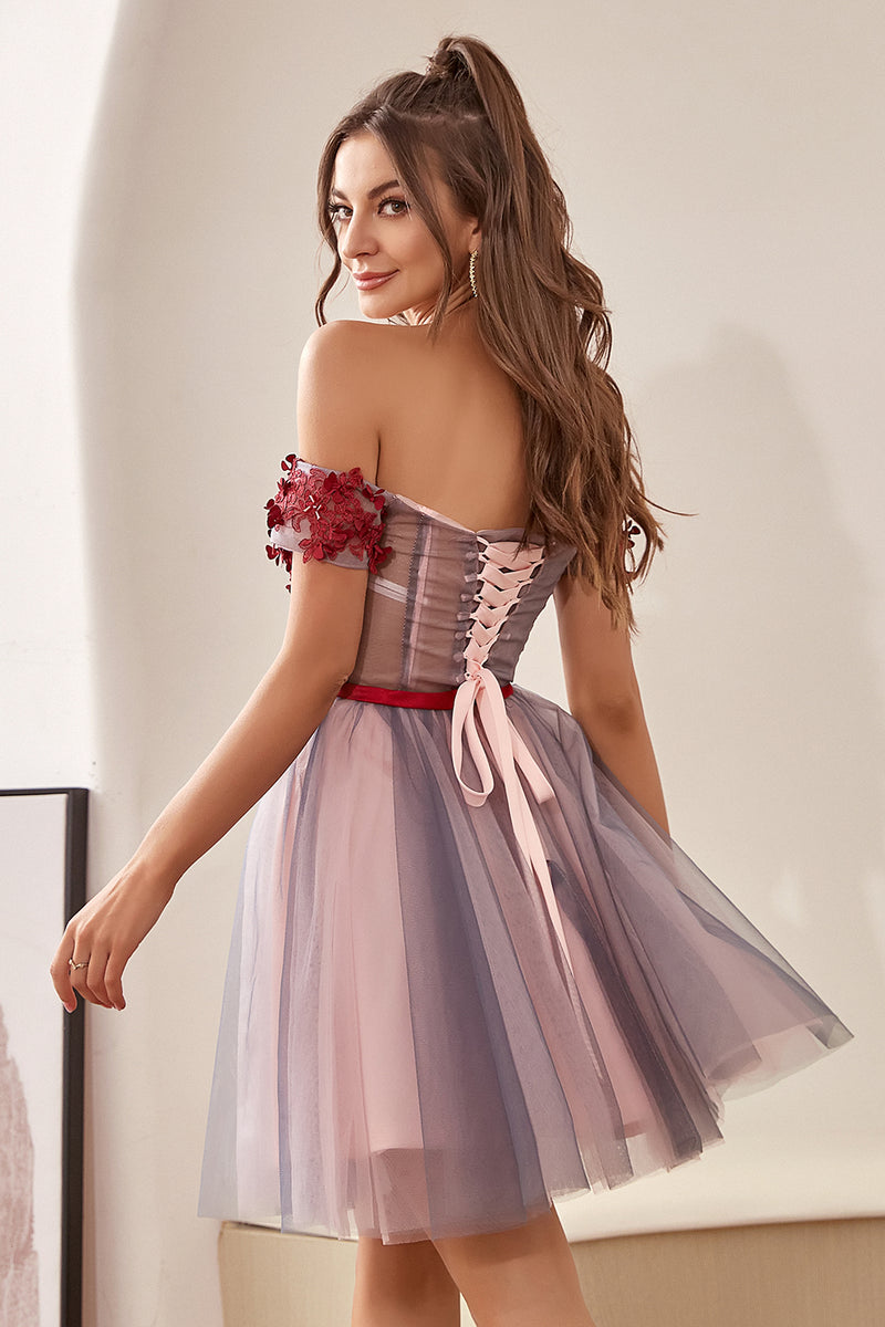 Load image into Gallery viewer, Burgundy Off the Shoulder Graduation Dress with Appliques