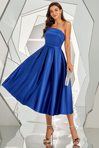 Royal Blue Strapless Graduation Dress