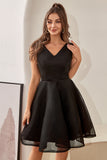 Black V Neck Graduation Dress