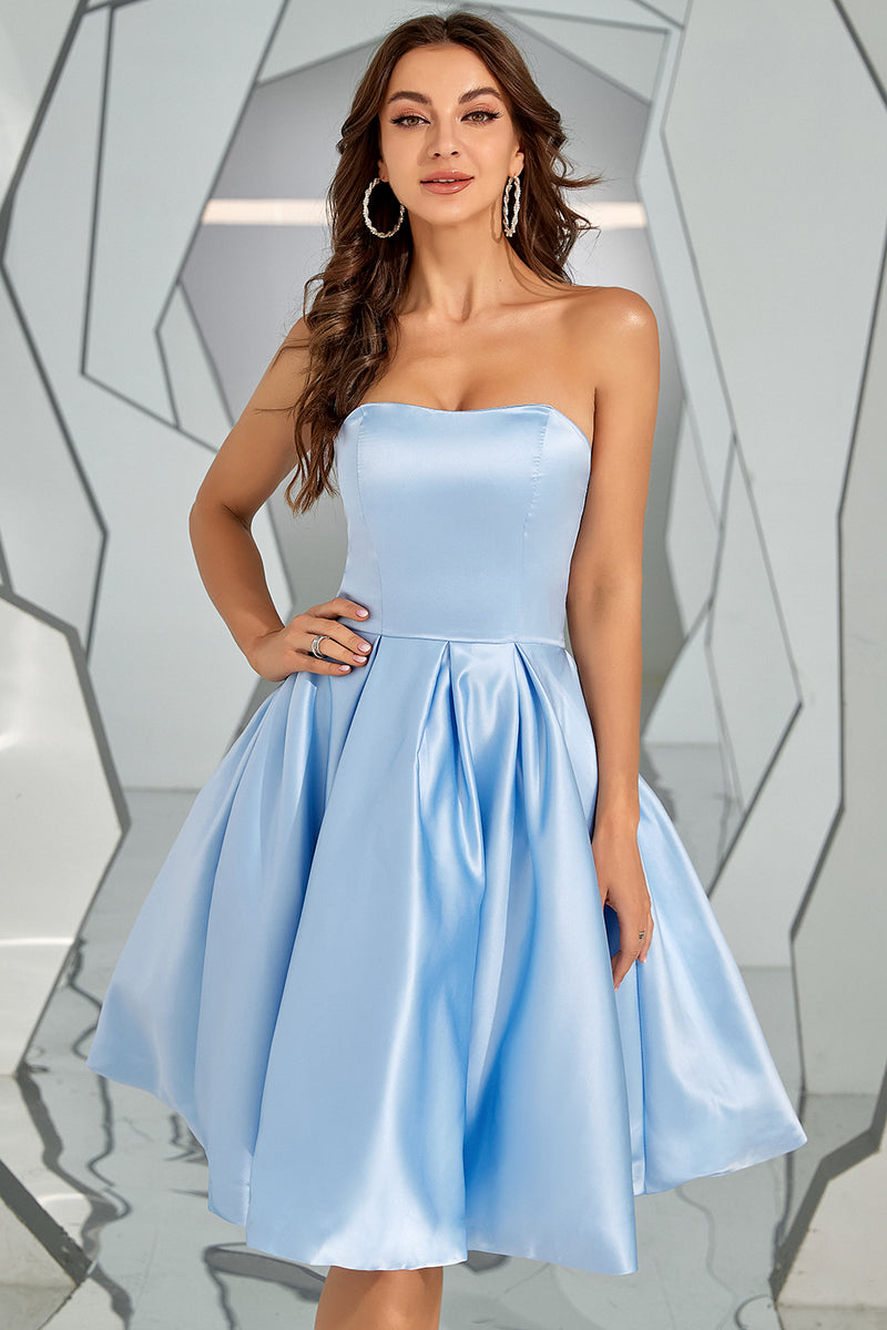 Load image into Gallery viewer, Sky Blue Strapless Graduation Dress