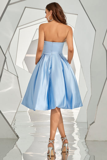 Sky Blue Strapless Graduation Dress