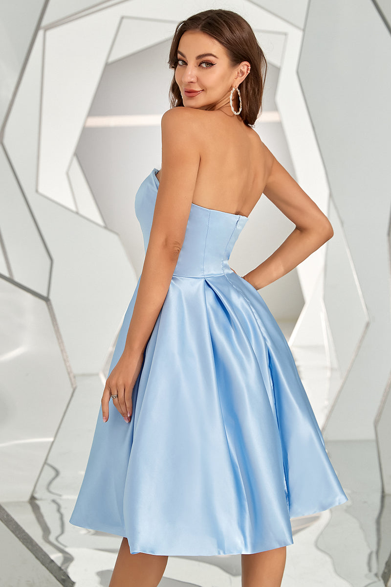 Load image into Gallery viewer, Sky Blue Strapless Graduation Dress