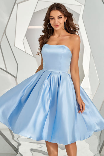 Sky Blue Strapless Graduation Dress
