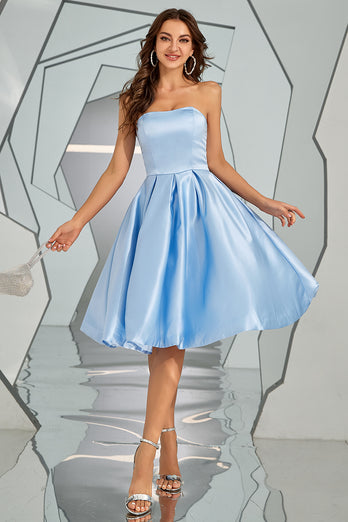 Sky Blue Strapless Graduation Dress