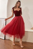 Load image into Gallery viewer, Burgundy Tulle Graduation Dress with Bowknot