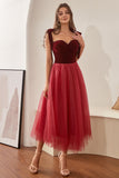 Burgundy Tulle Graduation Dress with Bowknot