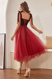 Burgundy Tulle Graduation Dress with Bowknot