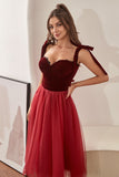 Burgundy Tulle Graduation Dress with Bowknot