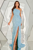 One Shoulder Sequined Mermaid Long Prom Dress