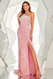 One Shoulder Sequined Mermaid Long Prom Dress