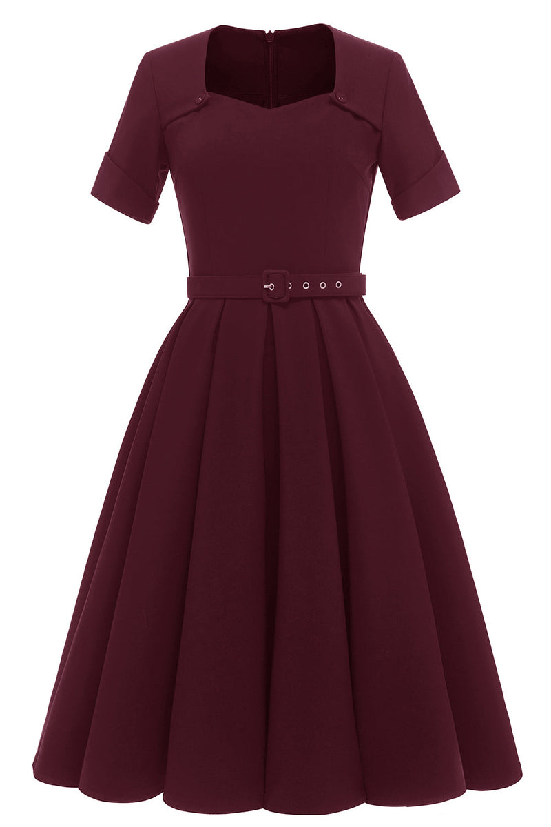 Load image into Gallery viewer, Burgundy 1950s Swing Dress with Belt