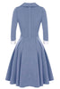 Load image into Gallery viewer, Grey Blue 1950s Swing Dress with Long Sleeves