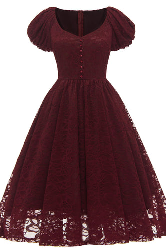 Puff Sleeves A-line Lace Dress