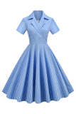 Stripes Vintage 1950s Dress with Short Sleeves