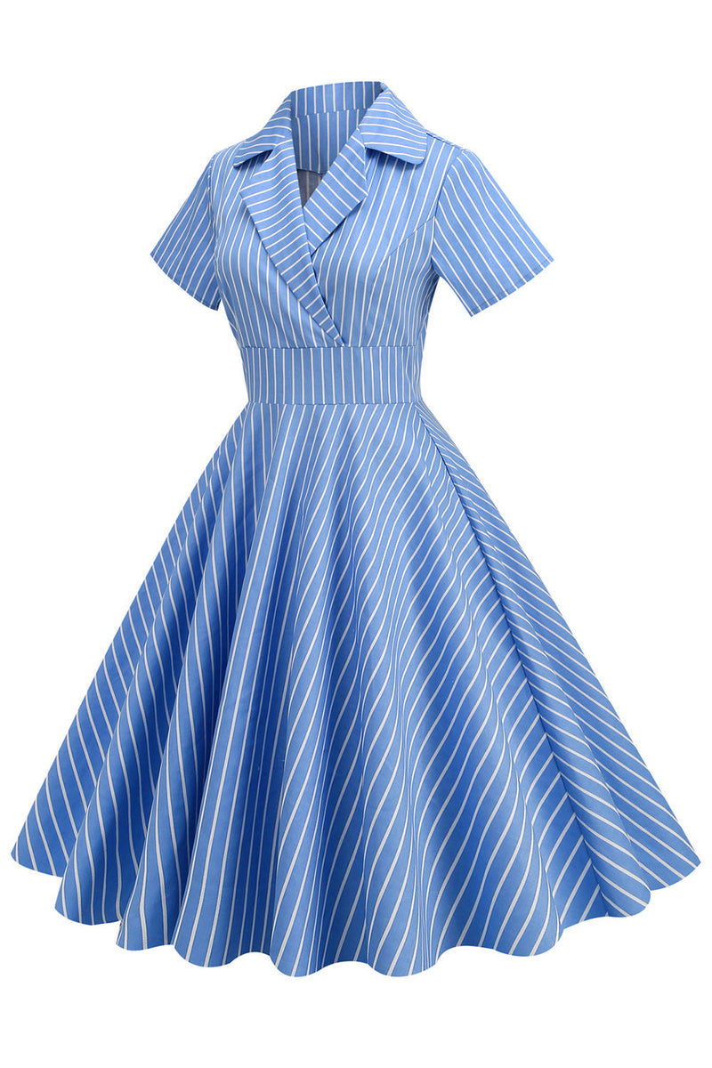 Load image into Gallery viewer, Stripes Vintage 1950s Dress with Short Sleeves