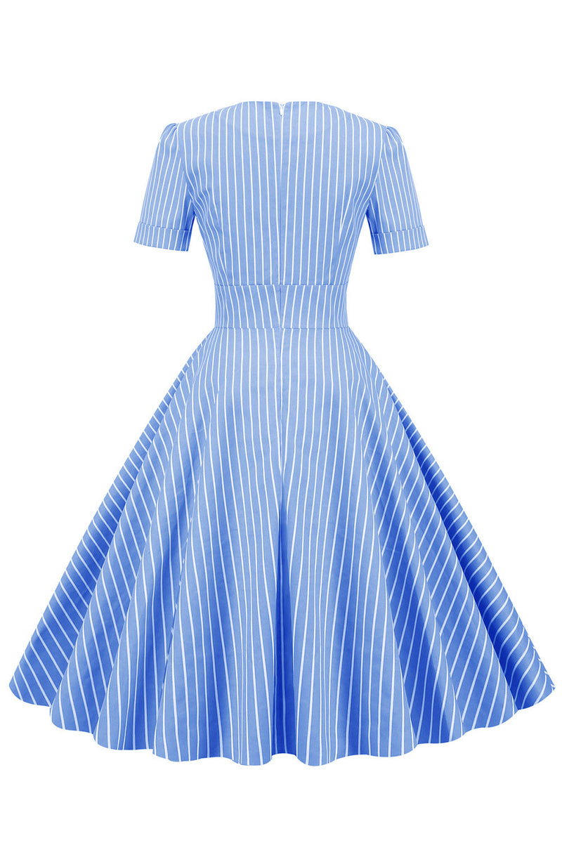 Load image into Gallery viewer, Stripes Short Sleeves 1950s Swing Dress