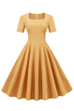 Stripes Short Sleeves 1950s Swing Dress