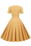 Stripes Short Sleeves 1950s Swing Dress