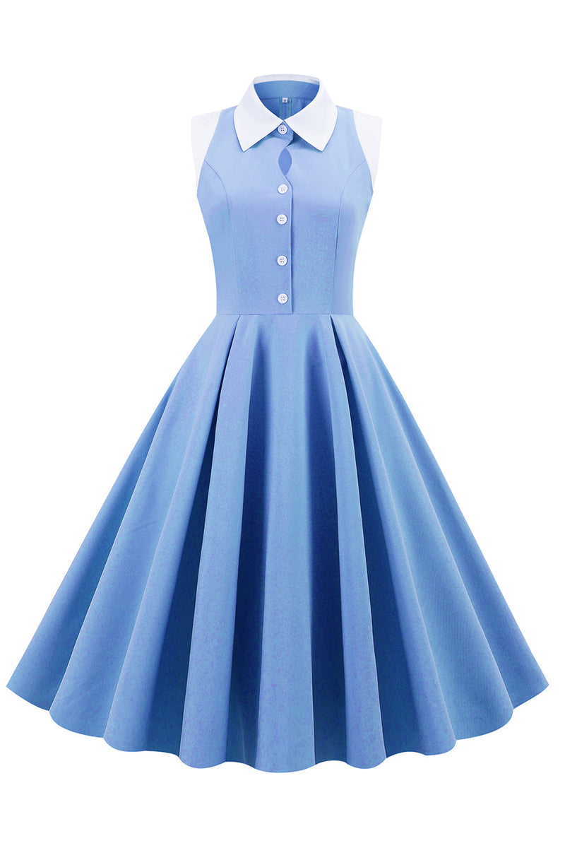 Load image into Gallery viewer, Blue 1950s Vintage Swing Dress