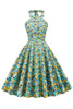 Load image into Gallery viewer, Blue Yellow Flower Halter Pin Up Dress