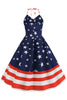 Load image into Gallery viewer, Halter Navy Star Stripes Vintage Dress