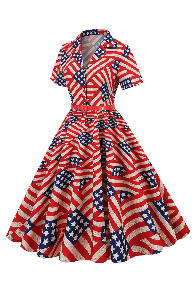 Load image into Gallery viewer, American Flag Print Vintage Dress