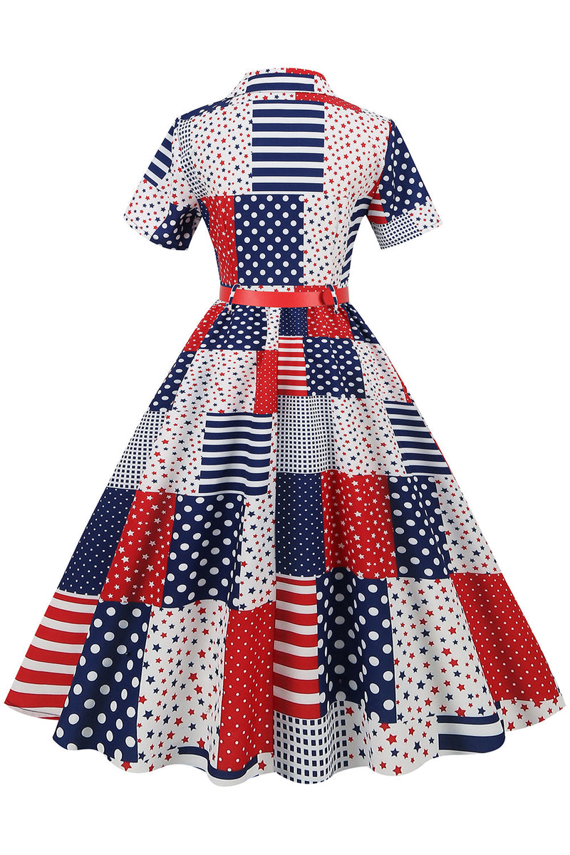 Load image into Gallery viewer, Independence Day Flag Print Vintage Dress